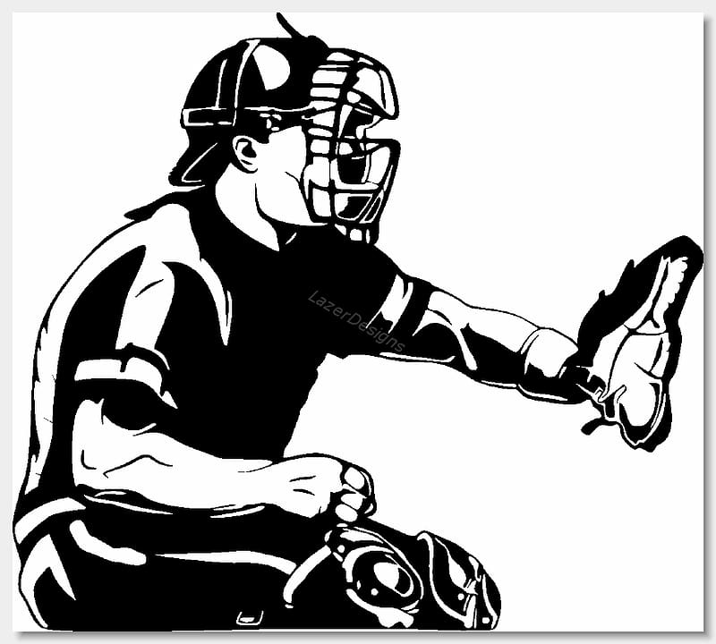 Baseball Catcher Black and white , Baseball Clips transparent background PNG clipart