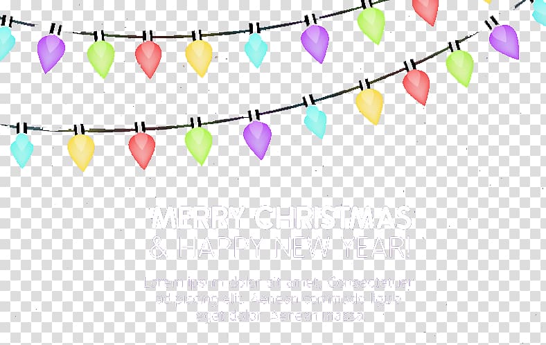 assorted-color string lights with Merry Christmas & Happy New Year text overlay, Christmas lights Euclidean , Bright Christmas lights material transparent background PNG clipart