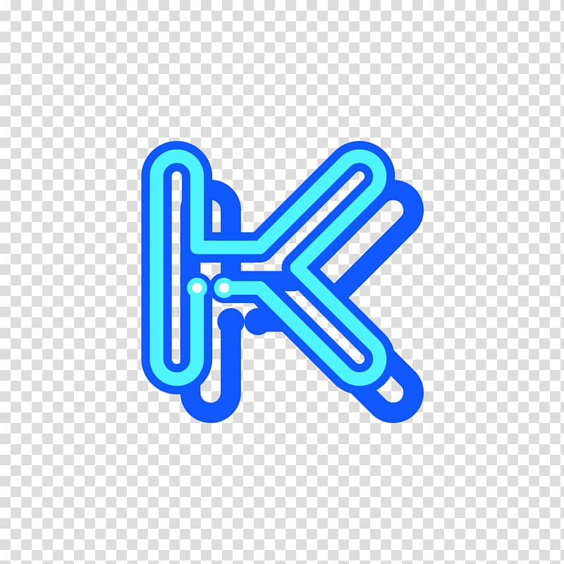 Blue Logo Letter K, Blue fluorescent letter K transparent background PNG clipart