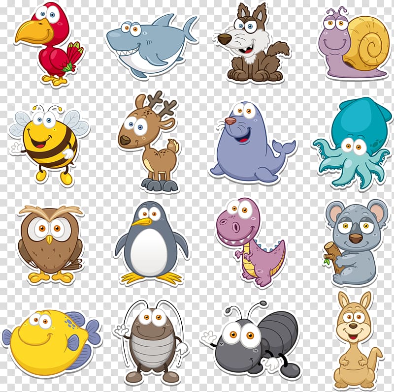 Funny animal , Q version animal Collection, close-up of assorted animal transparent background PNG clipart
