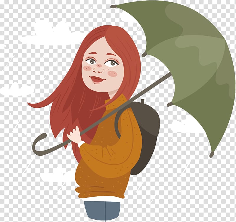 Umbrella Euclidean Rain Girl Illustration, Red hair girl umbrella transparent background PNG clipart