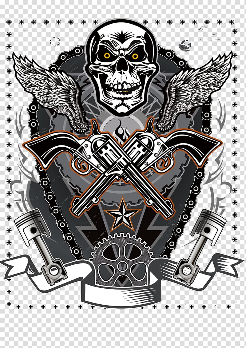 punk double skeleton skull non-mainstream star illustration wings transparent background PNG clipart