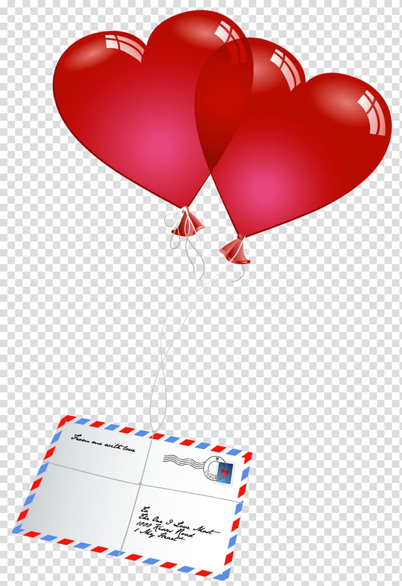 white envelope illustration, Valentine\'s Day Computer file, Valentines Day Letter with Heart Balloons transparent background PNG clipart