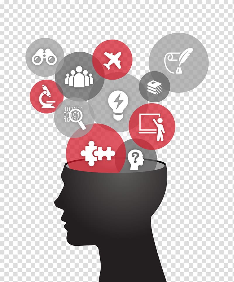 human head filled with icons illustration, Mindset Business Management Information Seminar, TECHNICAL transparent background PNG clipart