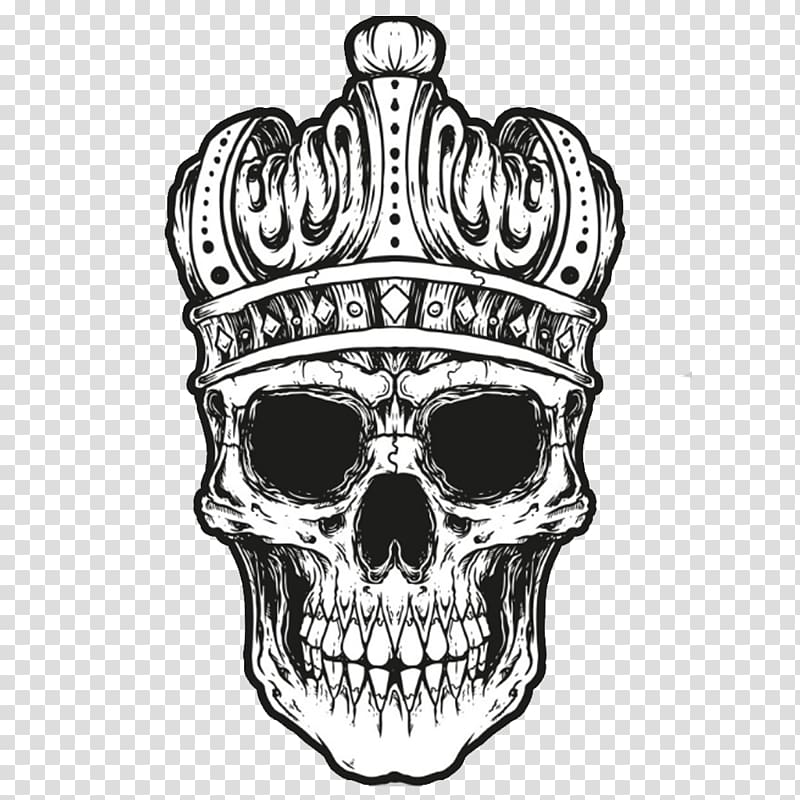 white and black skull , Crown Skull Pillow , Skull with crown transparent background PNG clipart