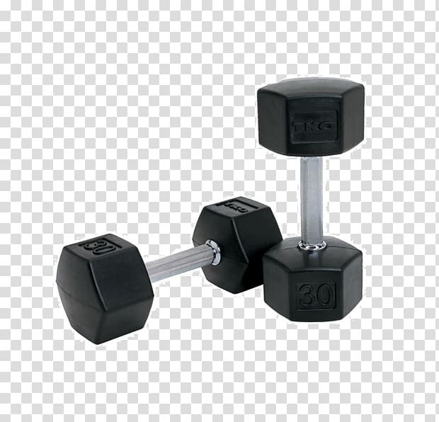 two rubber dumbbells, Dumbbell Exercise equipment Weight training Fitness Centre Physical exercise, Dumbbells transparent background PNG clipart