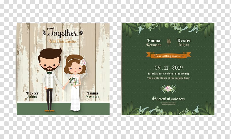Wedding invitation Bridegroom Illustration, Exquisite cartoon wedding invitation design material transparent background PNG clipart