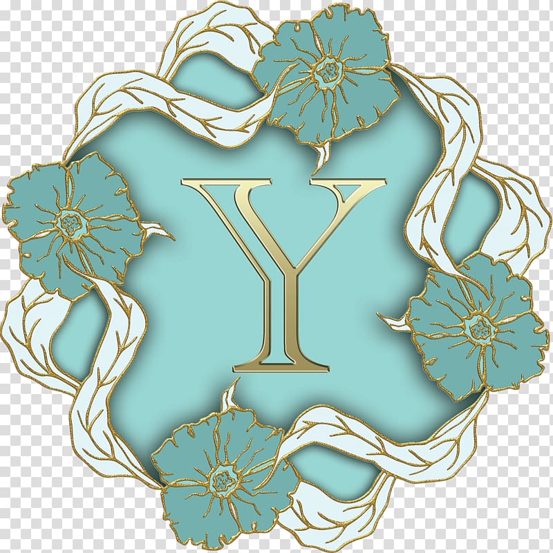 teal and white letter y , Flower Theme Capital Letter Y transparent background PNG clipart