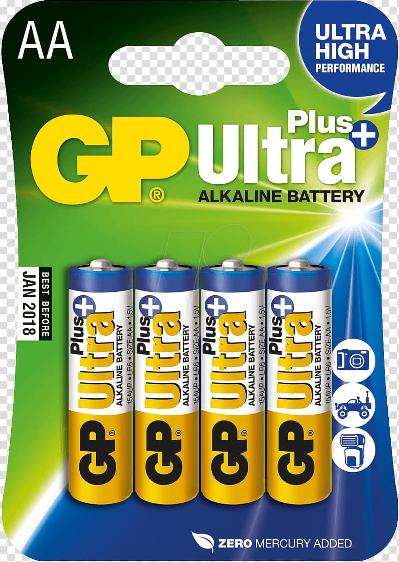 Alkaline battery AA battery Electric battery Gold Peak Primary cell, plus ultra transparent background PNG clipart