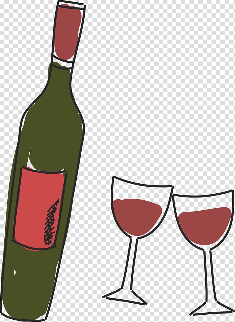 Red Wine White wine Wine glass Bottle, Hand-painted bottles and glasses transparent background PNG clipart