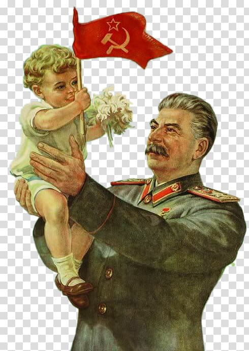man carrying toddler illustration, Joseph Stalin Five-year plans for the national economy of the Soviet Union Propaganda in the Soviet Union, Stalin and the Soviet red flag holding baby transparent background PNG clipart