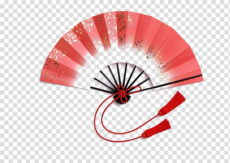 red fan art, Japanese Cuisine Paper Hand fan Osechi, fan transparent background PNG clipart