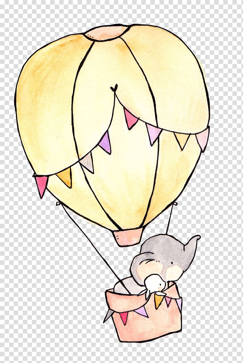 Drawing Elephant Rabbit Art Illustration, hot air balloon, elephant and riding on hot airballoon illustration transparent background PNG clipart