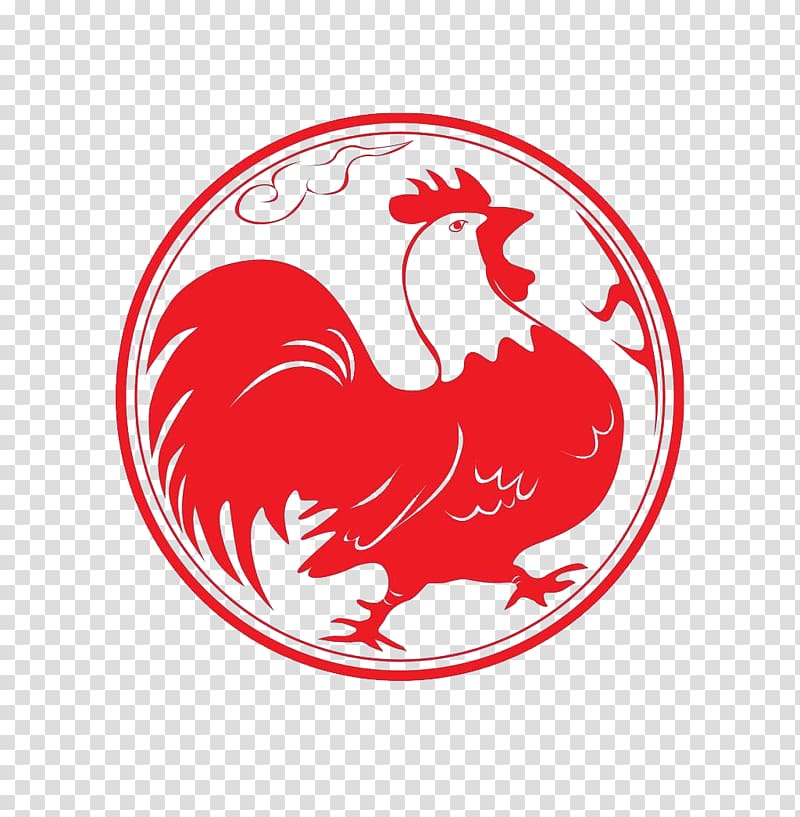 Chicken Chinese New Year Rooster Papercutting Happiness, Red round chicken transparent background PNG clipart