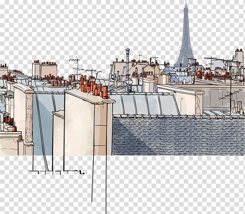 Paris Window Fototapet Roof Illustration, Hand-painted city transparent background PNG clipart