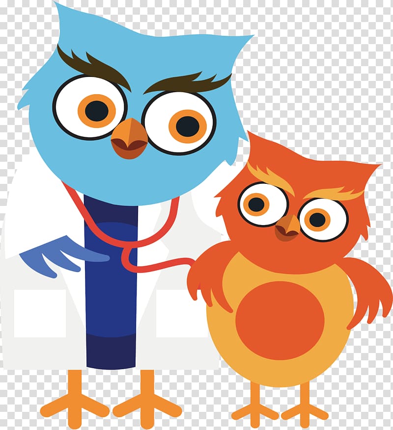 Owl Cartoon Illustration, An owl to see a doctor transparent background PNG clipart