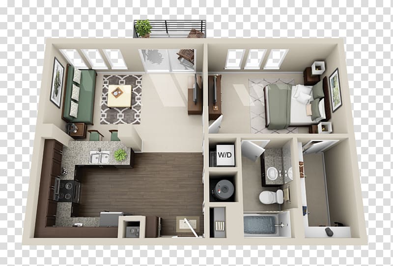 Studio apartment House plan Basement apartment, furniture placed transparent background PNG clipart