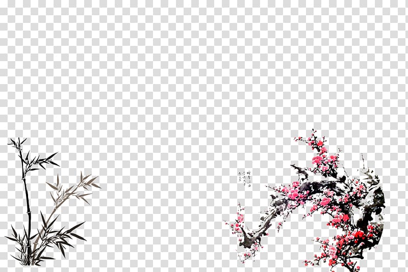 China, Bamboo plum blossom effect transparent background PNG clipart