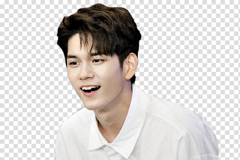 men's white button-up shirt smiling, Wanna One Ong Seong Wu transparent background PNG clipart