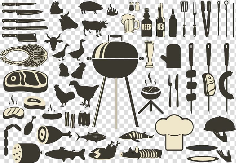 assorted grilling tools illustration, Barbecue grill Drawing Illustration, Encyclopedia of Food BBQ Tools transparent background PNG clipart