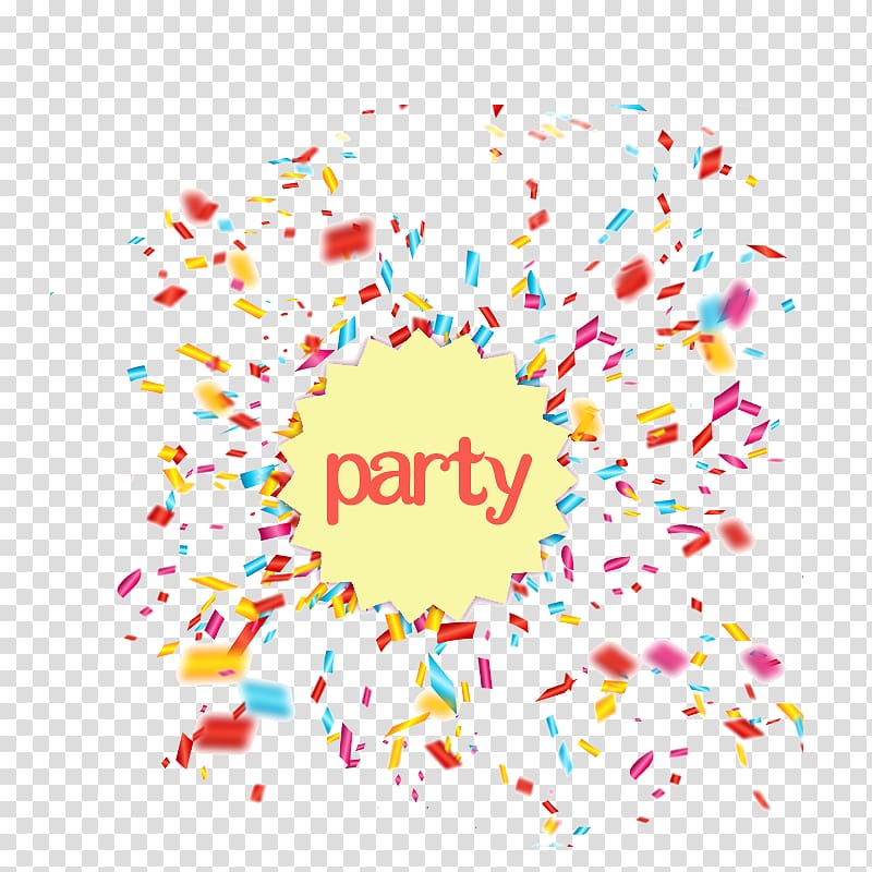 yellow background with party text overlay, Confetti Party , Party confetti transparent background PNG clipart