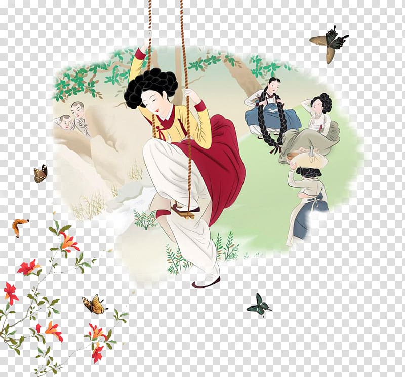 Ancient swing woman transparent background PNG clipart