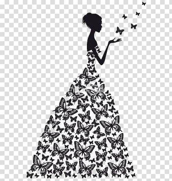 Download Silhouette of woman in butterfly dress illustration ...