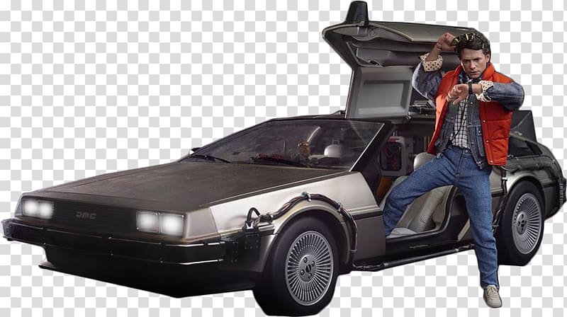 Marty McFly DeLorean DMC-12 Dr. Emmett Brown DeLorean time machine Back to the Future, others transparent background PNG clipart