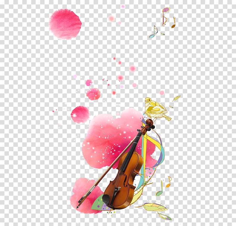 Violin Watercolor painting Cartoon, Pink Ink violin transparent background PNG clipart