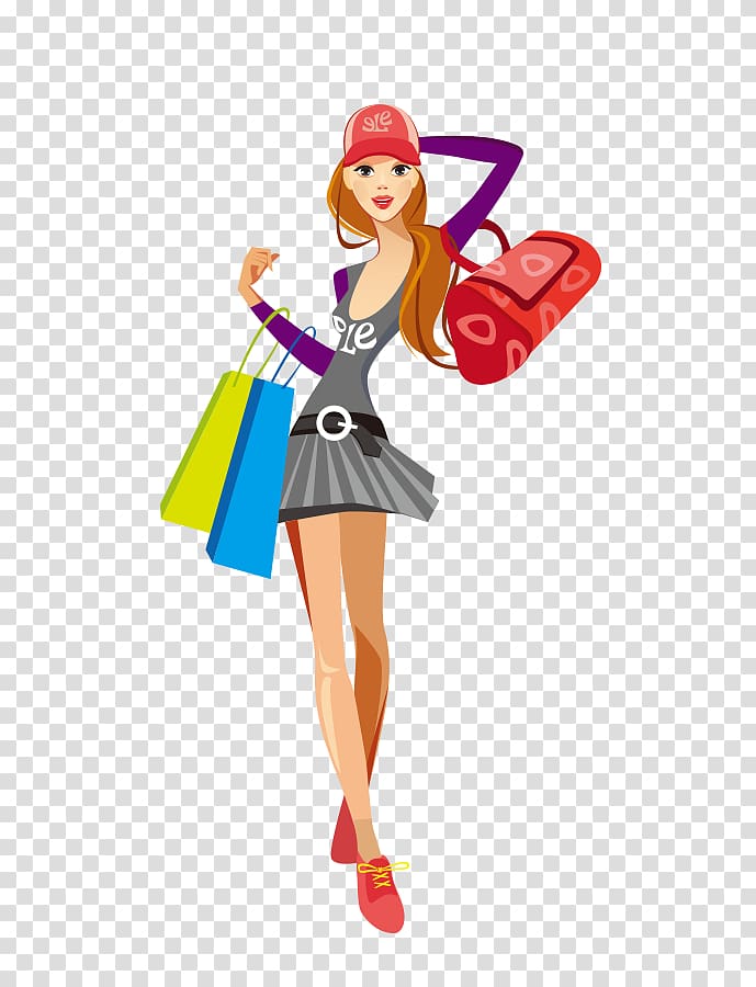 Shopping Fashion Girl Illustration, Shopping beautiful woman transparent background PNG clipart