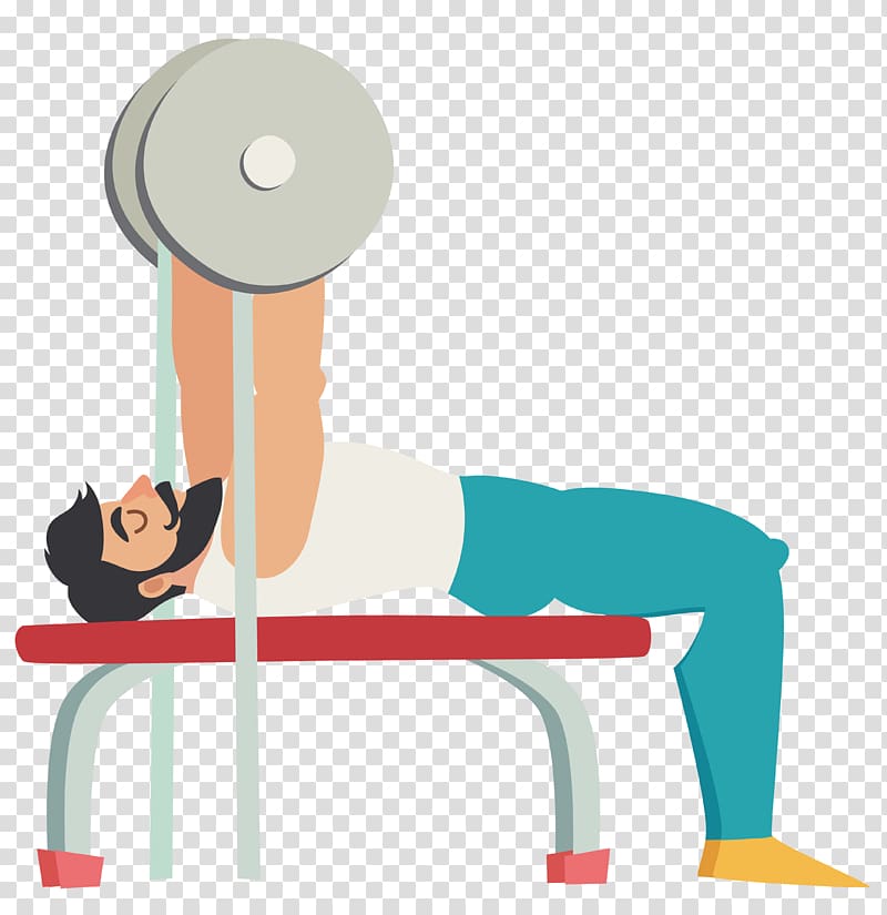 Bench press Physical exercise Squat, Cartoon muscular man holding barbell movement transparent background PNG clipart