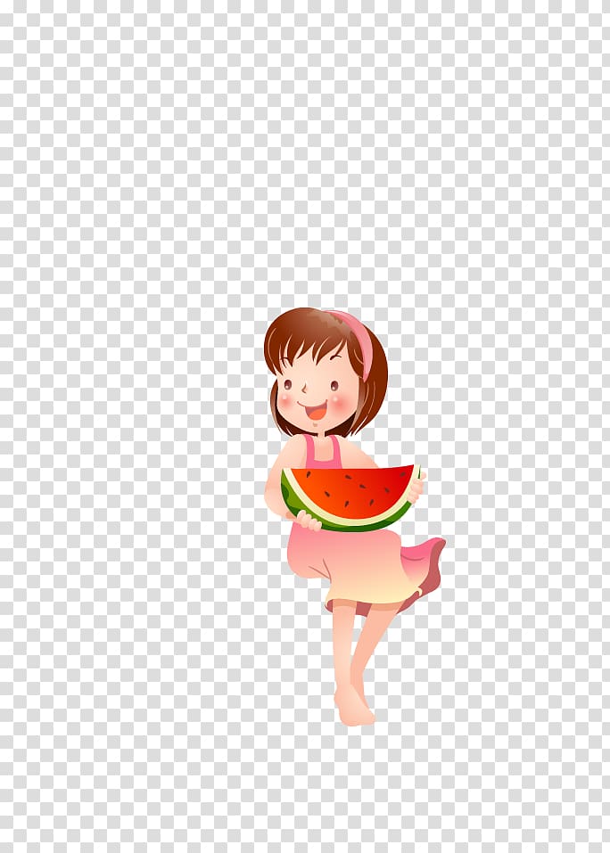 Cartoon Watermelon , Little girl eating watermelon transparent background PNG clipart
