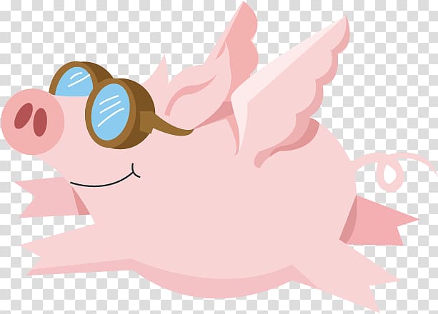 Domestic pig Cartoon Airplane Wing, Flying Pig transparent background PNG clipart