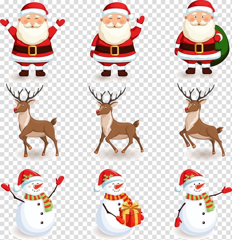 Santa Claus Reindeer Christmas, Santa Claus and snowman deer material Free transparent background PNG clipart
