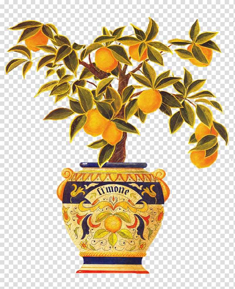 Italy Tapestry Lemon Wall decal, Kumquat lemon pots Abstract transparent background PNG clipart