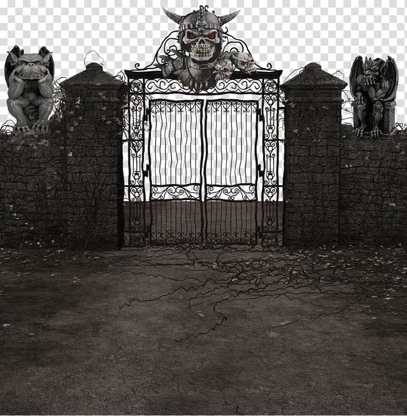 black metal gate under blue sky, Gate, Hell transparent background PNG clipart