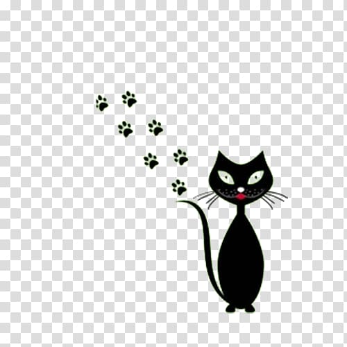 Black cat Le Chat Noir Animal track, Cute cartoons, little black cats and footprints transparent background PNG clipart