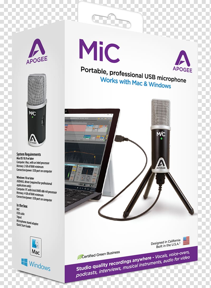Apogee MIC PLUS USB Microphone Apogee MiC 96k Apogee Electronics Apogee One, microphone transparent background PNG clipart