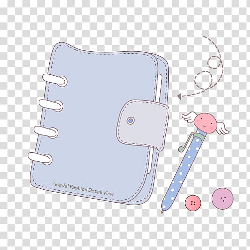 Laptop Notebook Pen, Cartoon blue-gray notebook and pen transparent background PNG clipart