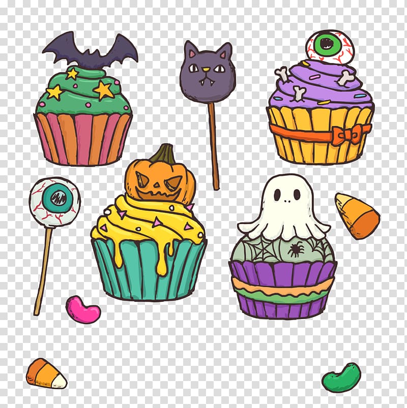 Cupcake Gugelhupf Bakery Halloween, Halloween Horror Funny Cake transparent background PNG clipart