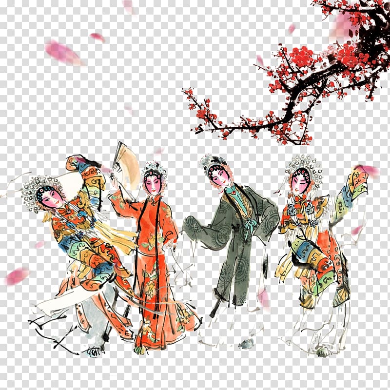 Ink wash painting Peking opera, Ink painting hand painted Chinese ancient wind Peking Opera characters transparent background PNG clipart