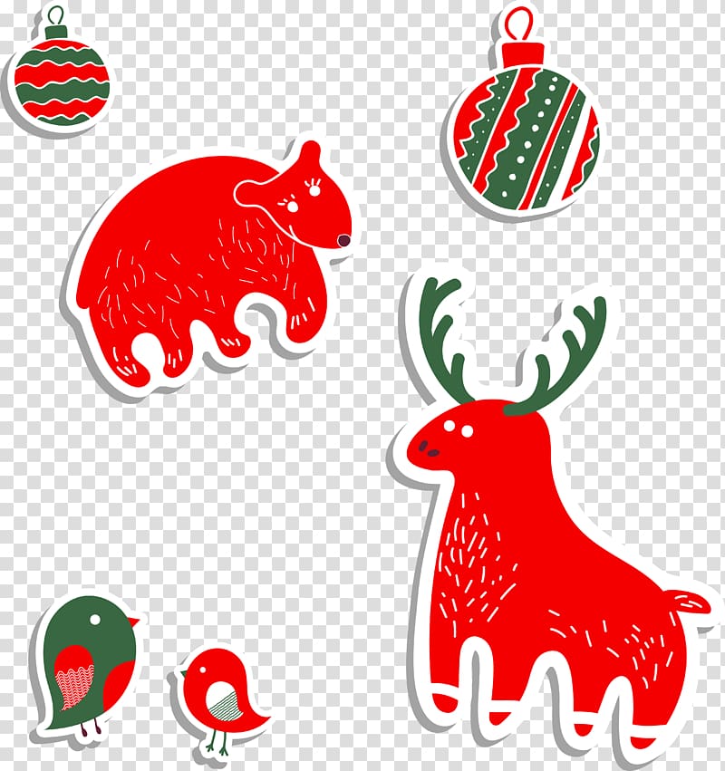 Animal Illustration, Cute winter animals and ball holiday card design transparent background PNG clipart