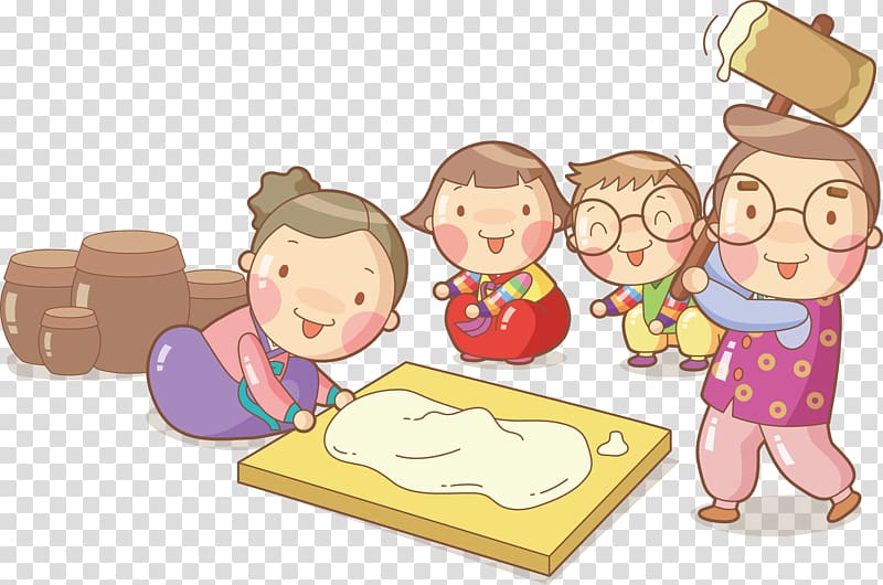 Noodle Dough Cartoon, Warm family transparent background PNG clipart