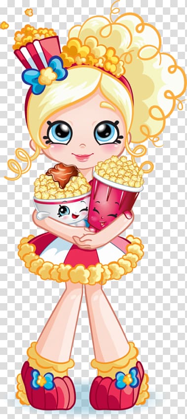 girl carrying popcorn illustration, Shopkins Shoppies, Popette Shopkins Shoppies Bubbleisha Doll Shopkins Shoppies Jessicake, doll transparent background PNG clipart