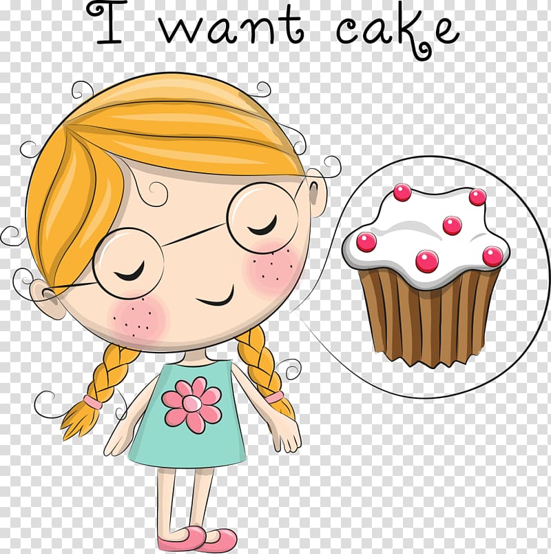 yellow-haired girl and cupcake illustration with text overlay, Cartoon Drawing Illustration, Ice Cream Girl transparent background PNG clipart