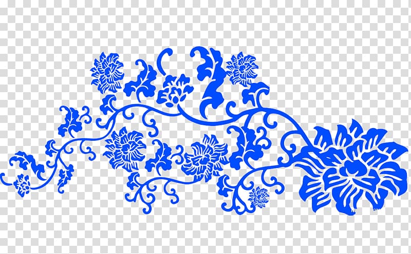 Blue and white pottery Motif , Floral decoration transparent background PNG clipart