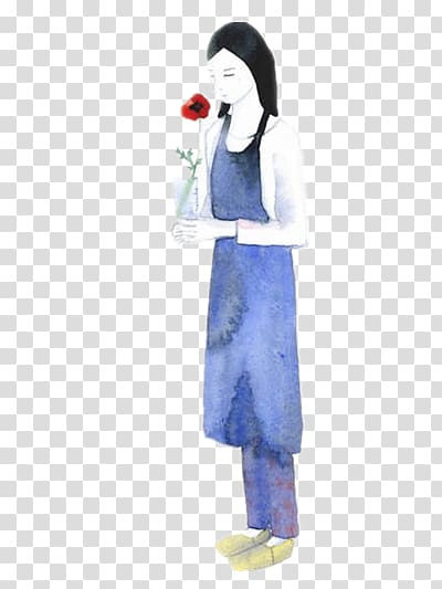 Ink wash painting Google Illustration, Women smell the flowers transparent background PNG clipart