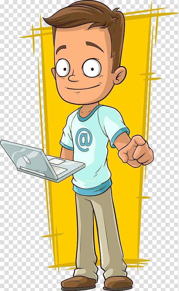 Cartoon Illustration, man playing computer transparent background PNG clipart