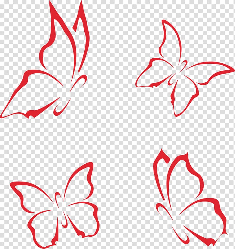 four red butterflies illustration, Butterfly Template Computer file, Decorative Butterfly transparent background PNG clipart