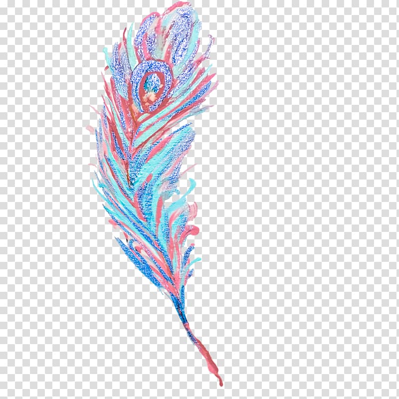 teal and red leaf illustration, Feather Watercolor painting, Hole magpie feather transparent background PNG clipart